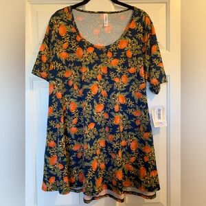 LuLaRoe Perfect T Shirt with Navy Background and Floral Pattern size Medium